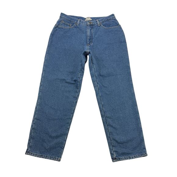 LL Bean Jeans Womens 14 Petite Blue Denim Fleece Lined Relaxed Fit High Rise - Picture 1 of 12